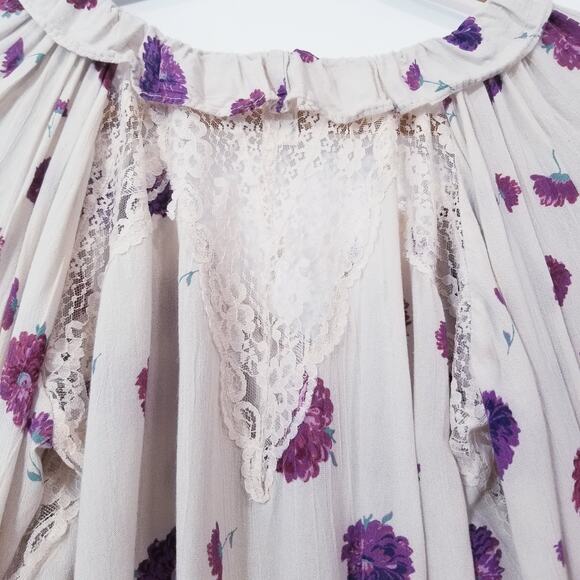 Intimately Free People Floral Print Ruffle Lace Bodysuit Blouse Long Sleeves - Picture 14 of 16
